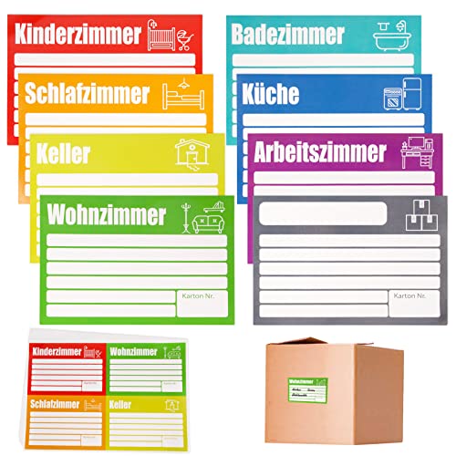 80 Stk XL Umzugsaufkleber 15 x 10cm Umzugsetiketten Selbstklebend zum Beschriften von Umzugskartons Aufkleber Etiketten Sticker beschreibbar beim Umzug in Ordnung 8 Farben für Übersicht von COLOFALLA