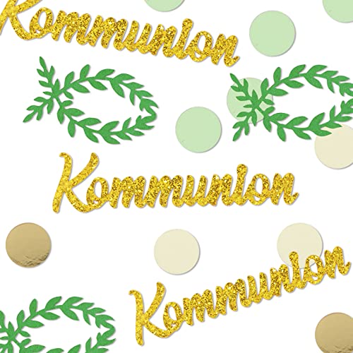 COLOFALLA 80 Stück Kommunion Deko Fische Tischdeko Konfetti Kommunion für Junge Mädchen Grün Gold Eukalyptus Streudeko Schriftzug Erstkommunion Party Deko Tisch von COLOFALLA