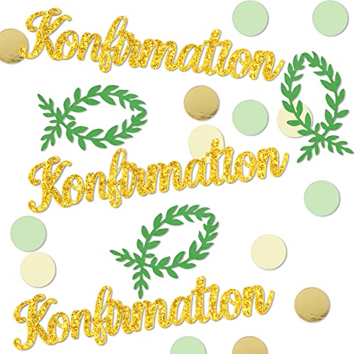 80 Stück Konfirmation Deko Fische Tischdeko Konfirmation Grün Gold Eukalyptus Streudeko Schriftzug Konfirmation Party Tisch Dekoration für Junge Mädchen von COLOFALLA