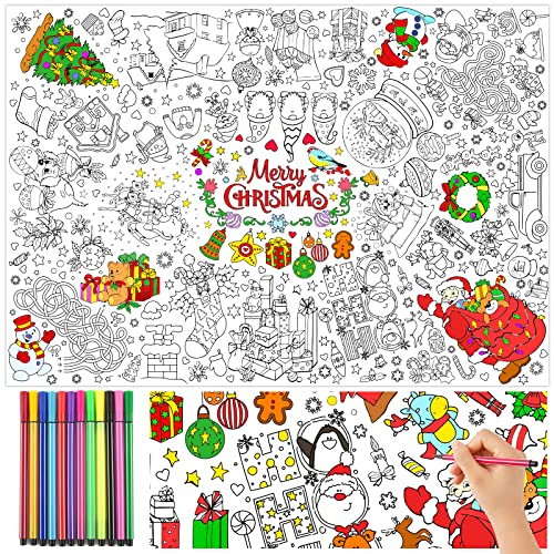 Ausmaltischdecke für Kinder Weihnachten mit 12 pcs Buntstifte Tischdecke zum Ausmalen Papier Tischdecke zum Bemalen Weihnachtstischdecke Weihnachtsdeko Geschenkidee Kinder Party Dekoration von COLOFALLA