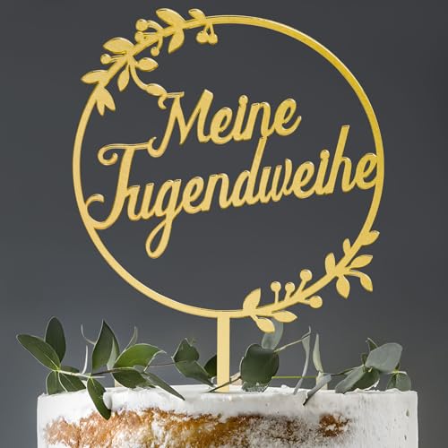 COLOFALLA 1 Stück Jugendweihe Cake Topper Jugendweihe Deko Jugendweihe Topper Meine Jugendweihe Torten Topper Gold Acryl Kuchen Topper Jugendweihe von COLOFALLA