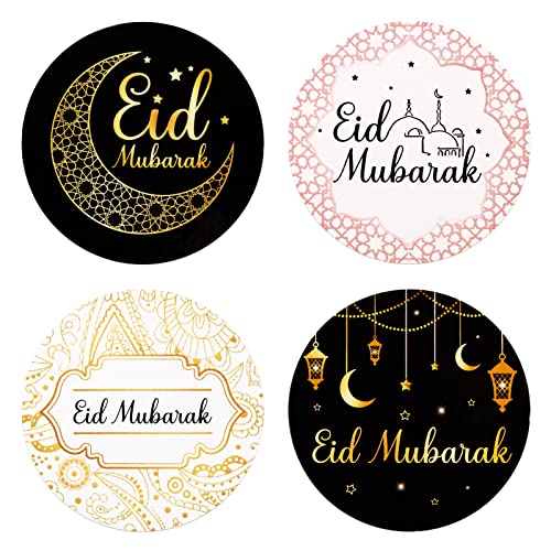 COLOFALLA 120 Stück 4cm Eid Mubarak Aufkleber Geschenkaufkleber Ramadan Kareem Sticker Islamische Muslim Party Deko Basteln für Geschenke Verpackung (Schwarz-Gold) von COLOFALLA