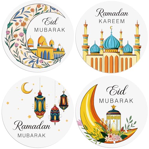 COLOFALLA 120 Stücke 4cm Ramadan Sticker Ramadan Aufkleber Ramadan Geschenke Etiketten Eid Mubarak Sticker Weiß Eid Mubarak Aufkleber Islamische Muslim Party Deko(C) von COLOFALLA