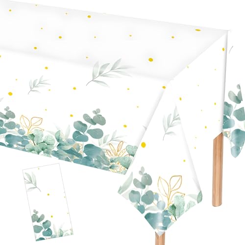 COLOFALLA 137x274 cm Babyparty Deko Babyparty Tischdecke Taufe Tischdecke Kommunion Tischdeche Eukalyptus Tischdecke Kunststoff für Taufe Konfirmation Kommunion Baby Shower Baby Party Hochzeit von COLOFALLA