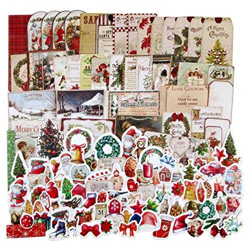 COLOFALLA 138 Stück Weihnachten Aufkleber Vintage Sticker Weihnachtssticker Scrapbook Stickers Weihnachtsaufkleber Scrapbooking Zubehör für Basteln Album Karte Journal von COLOFALLA