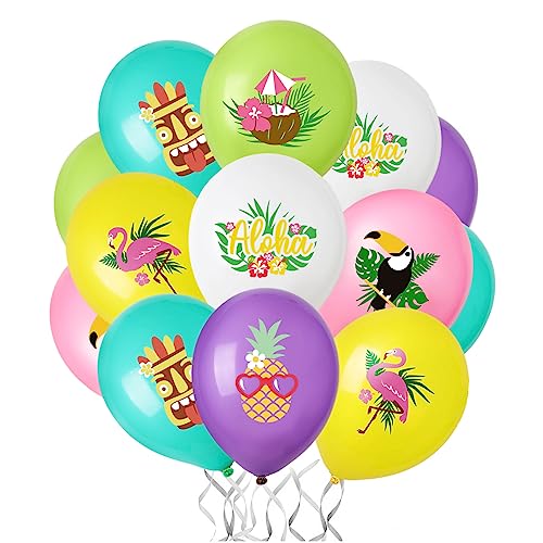 COLOFALLA Hawaii Deko 24 Stk Flamingo Luftballons Hawaii Party Deko Ballons Aloha Tiki Tropische Luau Party Deko für Sommer Geburtstag Urlaub Strand Mottoparty Hochzeit von COLOFALLA