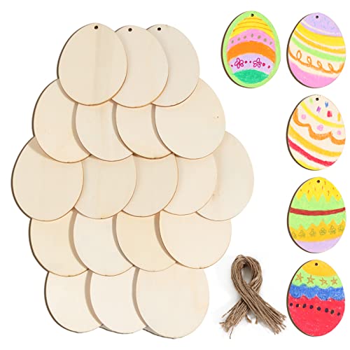 COLOFALLA 24 Stück 8x6cm Holz Ostereier zum Basteln Ostereier zum Bemalen Osterdeko mit Loch zum Aufhängen DIY Anhänger für Kinder Ostern Party Dekoration (8cm) von COLOFALLA