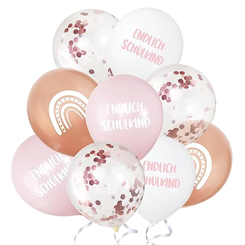 COLOFALLA 24 Stück Einschulung Deko Luftballons Endlich Schulkind Mädchen Ballons Boho-Regenbogen Rosa Schulanfang Schuleinführung Schulstart Party Deko mit Bänder (Rosa) von COLOFALLA