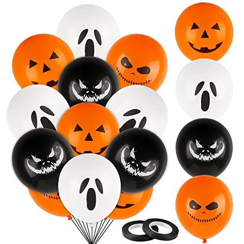 COLOFALLA 24 Stück Halloween Luftballons 12 Zoll Halloween Latex Ballons Halloween Deko Party Dekoration mit 2 Bänder 4 Form (H) von COLOFALLA