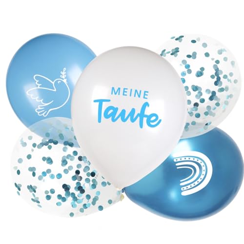 COLOFALLA 24 Stücke Taufe Luftballon Taufe Deko Mädchen Blau Geschenk zur Taufe Meine Taufe Taube Regenbogen Muster Taufe Ballon mit 2 Bänder (Blau) von COLOFALLA