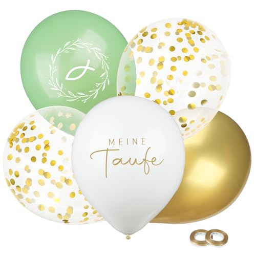 COLOFALLA 24 Stücke Taufe Deko Taufe Luftballon Mädchen Pink Geschenk zur Taufe Meine Taufe Taube Regenbogen Muster Taufe Ballon mit 2 Bänder (Gold) von COLOFALLA