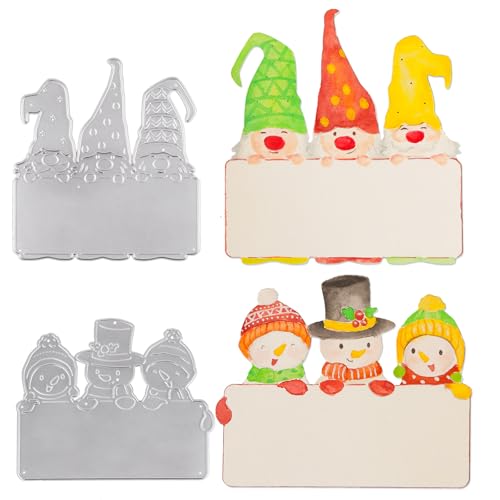 COLOFALLA 2pcs Weihnachten Stanzschablonen Gnome Schneemann Etiketten Schneiden Party Deko DIY Basteln Stanzen Prägeschablone für Weihnachten Geschenke Stanzformen von COLOFALLA