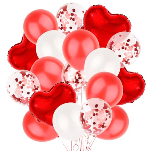 COLOFALLA 30 Pcs Luftballons Herzen Rot Weiß Ballons Folienballons Herzluftballons Valentinstag Hochzeit Geburtstag Party Deko mit 3 Bänder von COLOFALLA