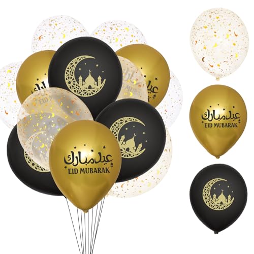 COLOFALLA 30 Stück Ramadan Deko Ramadan Luftballons Eid Mubarak Ramadan Wanddeko Eid Mubarak Luftballons Schwarz Gold mit 4 Bänder Islamische Feiern Muslim Party Ramadan Dekoration von COLOFALLA