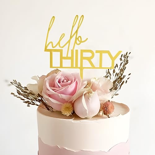 COLOFALLA 30. Geburtstag Gold Cake Topper Torten Topper Acryl 30 Geburtstag Tortendeko Kuchen Topper zum 30. Geburtstag Hello Thirty Cupcake Topper Geburtstagsdeko für Frau Mann von COLOFALLA