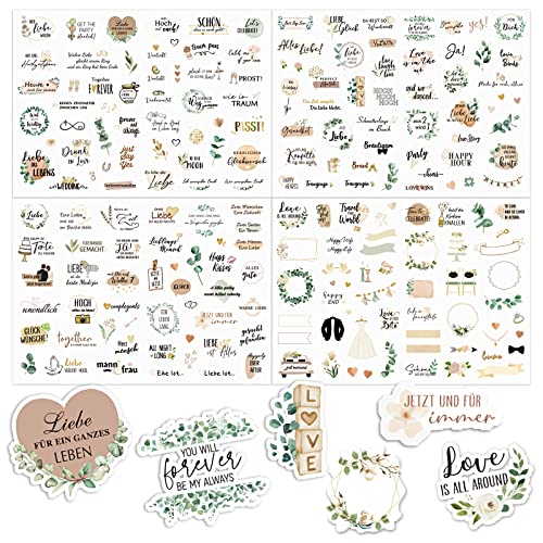 COLOFALLA 4 Bögen A4 Sticker Hochzeit Gästebuch Aufkleber Hochzeit Deko für Fotoalbum Scrapbook Karten JGA Wedding Geschenke Hochzeitsaufkleber Hochzeitssticker Gastgeschenke von COLOFALLA