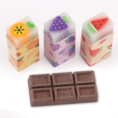 COLOFALLA 4 Stücke Radiergummi Set Radiergummi Kinder Lustigen Radiergummi Eraser Schulkind Geschenk Einschulung Geschenk Einschulung Geschenk Frucht Schokolade Radiergummi Geruch (Frucht) von COLOFALLA