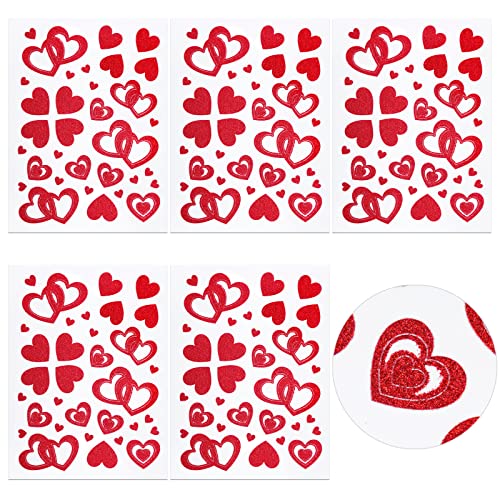 COLOFALLA 5 Blatt Herzen Aufkleber Glitzer Herzen Sticker Rot DIY Basteln für Valentinstag Muttertag Hochzeit Geschenke Scrapbooking Selbstklebend von COLOFALLA