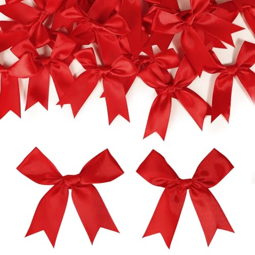 COLOFALLA 50 Stücke 8.5 cm Rot Satinband Schleifen Satinschleifen Klein Schleife Weihnachten für Weihnachten Hochzeit Taufe Geschenke Geschenkverpackung DIY Basteln zum Aufnähen von COLOFALLA