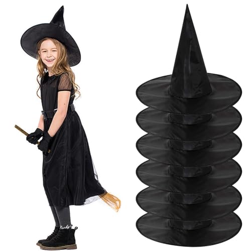 COLOFALLA 6 Pcs Halloween Hexenhut Schwarz Groß Halloween Party Hüte Zauberer Hut Kinder Erwachsene Party Accessores Mitgebsel Deko für Halloween Karneval Geburtstag Mottoparty von COLOFALLA