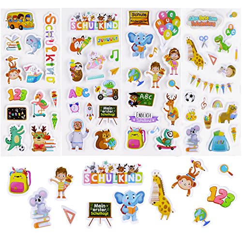 COLOFALLA 8 Blatt 3D Sticker Einschulung Aufkleber Deko für Schultüte Füllung Schulanfang Schulkind Schuleinführung Geschenke für Junge Mädchen zum DIY Basteln von COLOFALLA