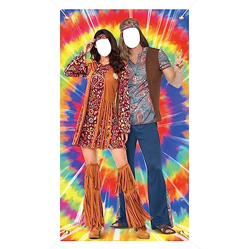 COLOFALLA Hippie Party 60er 70er Jahre Fotowand Foto Hintergrund Hippie Deko Tanzen Party Foto Requisiten Banner Vintage Deko Zubehör für Tür Wand Tanzabend, 100x180cm mit Seil von COLOFALLA