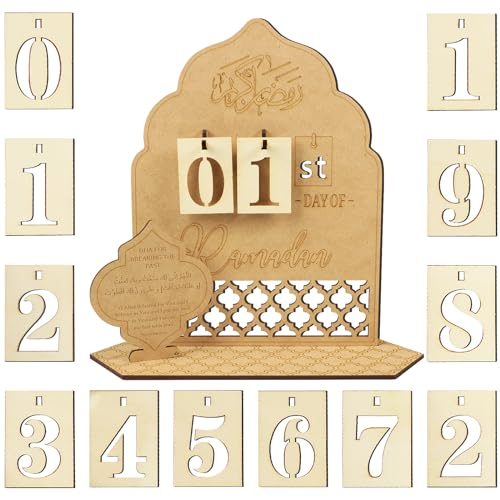 COLOFALLA Ramadan Kalender DIY Holz Ramadan Dekoration Eid Mubarak Countdown Kalender Muslim Deko mit Zahlen Islamische Tischdeko Zuhause Ramadan Geschenke (B) von COLOFALLA