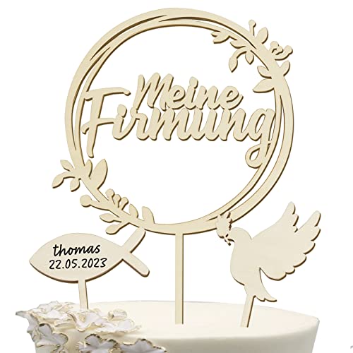 COLOFALLA Cake Topper Firmung Holz Tortendeko Torten Topper Zur Firmung Taube Fisch Tortenstecker Kuchendeko Konfirmation Deko für Junge Mädchen (A) von COLOFALLA