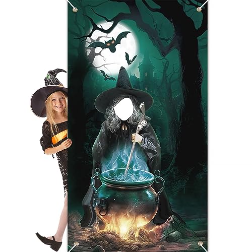 Halloween Deko Foto Requisiten Foto Hintergrund Hexe Mädchen Fotowand Banner Photo Booth Halloween Geburtstag Deko Indoor Kinder Party Zubehör Wand Tür Deko von COLOFALLA