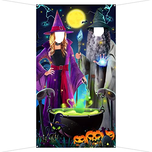 COLOFALLA Halloween Deko Foto Requisiten Fotobox Accessoires Hintergrund Hexe Hexenmeister Fotowand Banner Photo Booth Halloween Geburtstag Deko Indoor Party Zubehör Wand Tür Deko von COLOFALLA