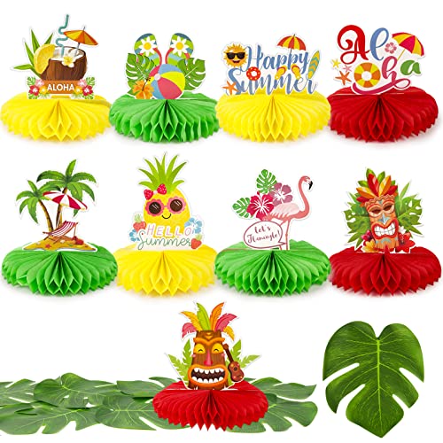 Hawaii Party Deko 19 Stück Tischdeko Luau Party Mittelstücke Palmenblätter Tropische Blätter Künstlich Dekoration für Mottoparty Aloha Strand Party Sommer Urlaub Geburtstag von COLOFALLA