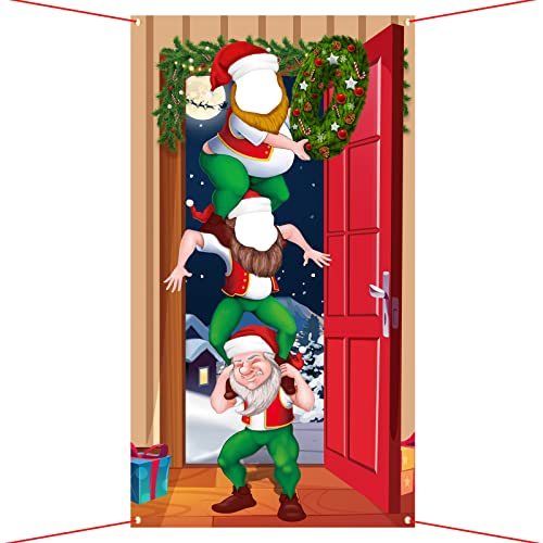 Weihnachten Foto Requisiten Foto Hintergrund Weihnachtself Banner Fotowand Fotobox Accessoires Weihnachtsdeko Tür Haustür Party Deko von COLOFALLA