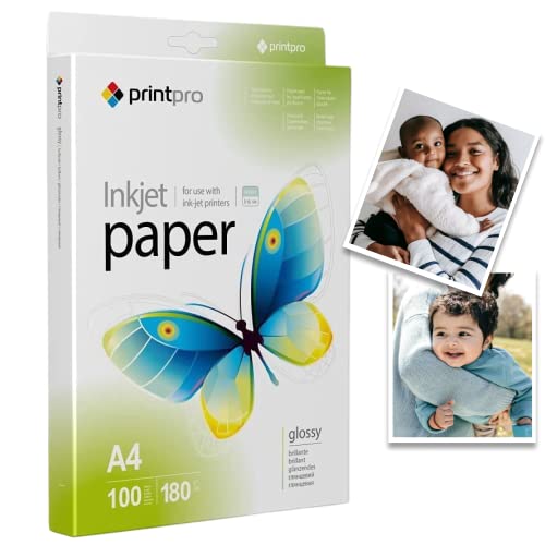 PrintPro Fotopapier DIN A4 glänzend & weiß | Ideal für Tintenstrahldrucker | Fotopapier DIN A4 glänzend | Wasser- und Trockenfest | 180g/m² A4-100 Blatt von COLORWAY