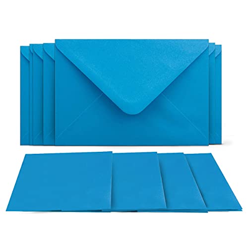 100 Klappkarten mit Umschlägen Set Azurblau - DIN A6 Blanko Doppelkarten 14,8 x 21 cm (160 g/m²) - DIN C6 Umschlag 11,4 x 16,2 cm (100 g/m²) Nassklebung - Grußkarten Einladungskarten Hochzeit von COLOURS 4-YOU by Glüxx-Agent