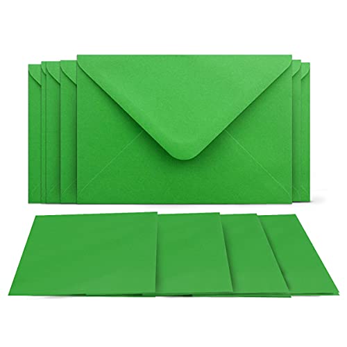 100 Klappkarten mit Umschlägen Set Grün - DIN A6 Blanko Doppelkarten 14,8 x 21 cm (160 g/m²) - DIN C6 Umschlag 11,4 x 16,2 cm (100 g/m²) Nassklebung - Grußkarten Einladungskarten Hochzeit von COLOURS 4-YOU by Glüxx-Agent