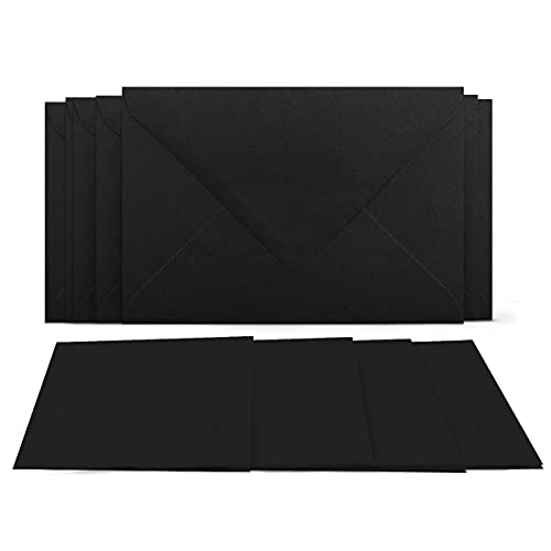 200 Klappkarten mit Umschlägen Set Schwarz - DIN A6 Blanko Doppelkarten 14,8 x 21 cm (160 g/m²) - DIN C6 Umschlag 11,4 x 16,2 cm (100 g/m²) Nassklebung - Grußkarten Einladungskarten Hochzeit von COLOURS 4-YOU by Glüxx-Agent