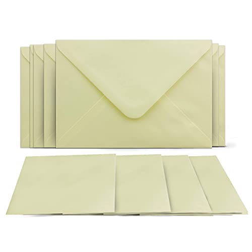 50 Klappkarten mit Umschlägen Set Hellgelb - DIN A6 Blanko Doppelkarten 14,8 x 21 cm (160 g/m²) - DIN C6 Umschlag 11,4 x 16,2 cm (100 g/m²) Nassklebung - Grußkarten Einladungskarten Hochzeit von COLOURS 4-YOU by Glüxx-Agent