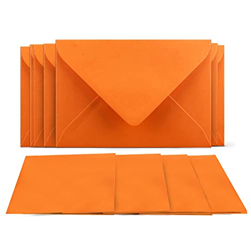 75 Klappkarten mit Umschlägen Set Orange - DIN A6 Blanko Doppelkarten 14,8 x 21 cm (160 g/m²) - DIN C6 Umschlag 11,4 x 16,2 cm (100 g/m²) Nassklebung - Grußkarten Einladungskarten Hochzeit von COLOURS 4-YOU by Glüxx-Agent