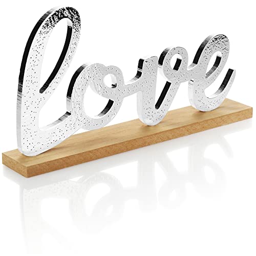 com-four® Deko Aufsteller in Metalloptik - Schriftzug Love auf Holzsockel - Deko-Schriftzug zum Hinstellen - 29,5x16x5cm (01 Stück - Love 29.5cm) von com-four