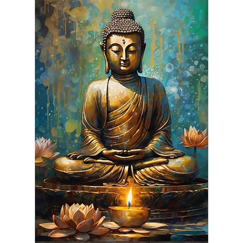 COMBYEO 5D Diamond Painting Erwachsene Buddha Statue Diamant Painting Bilder Lotusblume Diamond Art Full DIY Diamant Kunst Malerei Stickerei Set Kreuzstich Bilder Home Wand Dekor 30x40cm Silberfarben von COMBYEO