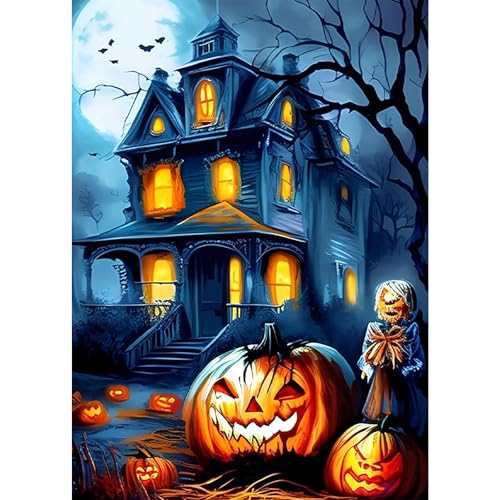 COMBYEO 5D Halloween Diamant Painting Pictures, DIY Angst Kürbis Diamant Art Painting Kits, Hängematte Diamond Painting Set for Adults Anfänger, Mosaic Making, Diamond Painting for Home Decor 30x40cm von COMBYEO