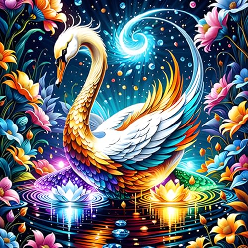 COMBYEO 5D Schwan Diamant Painting Pictures, DIY Blume Diamant Art Painting Kits, Hängematte Diamond Painting Set for Adults Anfänger, Mosaic Making, Diamond Painting for Home Decor 30x30cm von COMBYEO