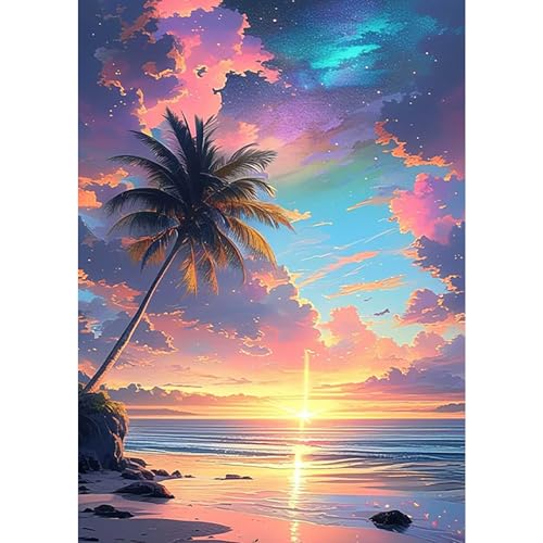 COMBYEO 5D Sonnenuntergang Diamant Painting Pictures, DIY Strand Diamant Art Painting Kits, Hängematte Diamond Painting Set for Adults Anfänger, Mosaic Making, Diamond Painting for Home Decor 30x40cm von COMBYEO