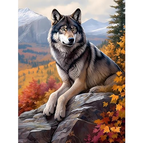 COMBYEO 5D Wolf Diamant Painting Pictures, DIY Herbst Diamant Art Painting Kits, Hängematte Diamond Painting Set for Adults Anfänger, Mosaic Making, Diamond Painting for Home Decor 30x40cm von COMBYEO