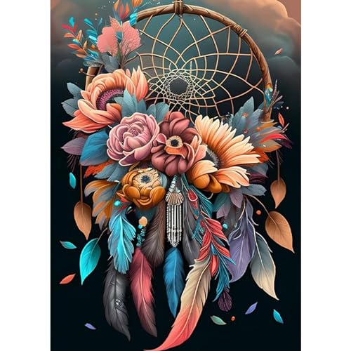 COMBYEO Diamond Painting Erwachsene Traumfänger, 5D Diamant Painting Bilder Erwachsene Blume, DIY Diamond Painting Bilder Diamant Malerei Traumfänger Set 30x40cm von COMBYEO