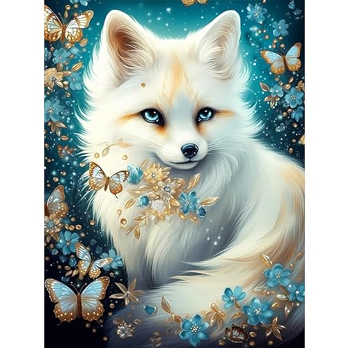 COMBYEO Diamond Painting Fuchs Diamant Painting Bilder Fox 5D Diamond Painting Erwachsene Schmetterling Blume Full Diamant Bilder Malerei Stickerei Set Kreuzstich Bilder Home Wand Dekor 30x40cm von COMBYEO