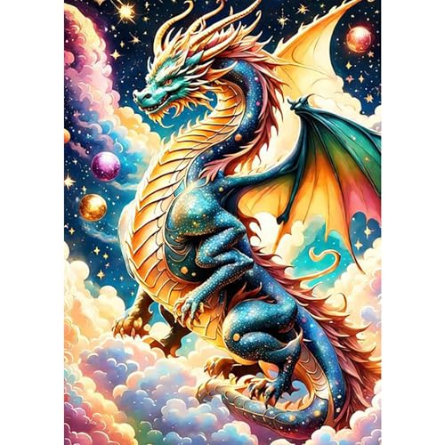 COMBYEO Drache Diamond Painting Erwachsene,5D Diamond Painting Bilder Bunter Drache Diamond Painting Kinder Anfänger,DIY Diamond Painting Runden Steine Vollbild Kreuzstich,Deko Wand Wohnzimmer 30x40cm von COMBYEO