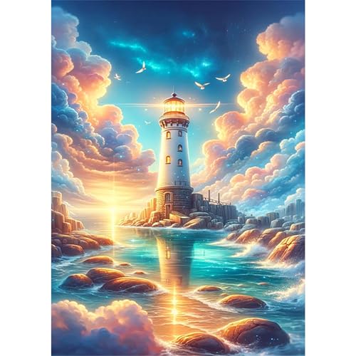 COMBYEO Leuchtturm Diamant Painting Pictures, DIY Sonnenuntergang Diamant Art Painting Kits, Hängematte Diamond Painting Set for Adults Anfänger, Mosaic Making,Diamond Painting for Home Decor 30x40cm von COMBYEO