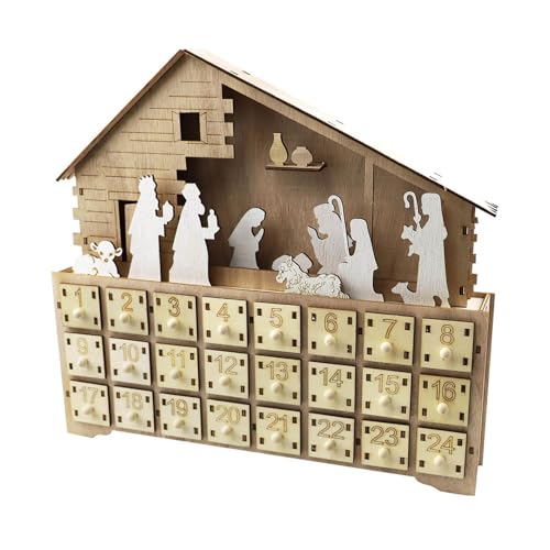 Adventskalender 2024 – Adventskalender Aus Holz | Weihnachts-Adventskalender | Innendekoration, Szene Mit Jesus-Krippenschrank | Holz-Tischplatte, Weihnachtsdekoration, Tischplatte, Kaminsims von COMFOLIVING