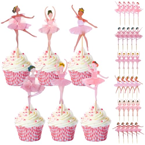 COMNICO 36 Stück Ballerina Kuchenaufsätze, Rosa Ballerina Cupcake Aufsätze Ballerina Geburtstag Deko Kuchendekorationen Dessert Muffin Aufsätze für Hochzeits Braut und Geburtstagsparty Zubehör von COMNICO